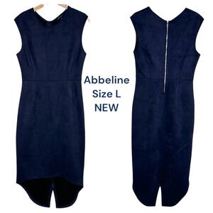 Abbeline Womens L Dress Navy Hi/Low Sleeveless Micro Suede Artsy Back Zip NEW